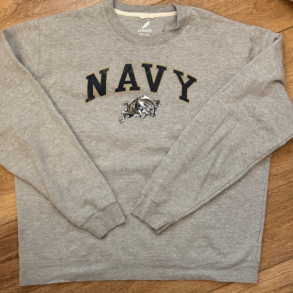 League Gray Men's Crewneck Sweater with Navy Print